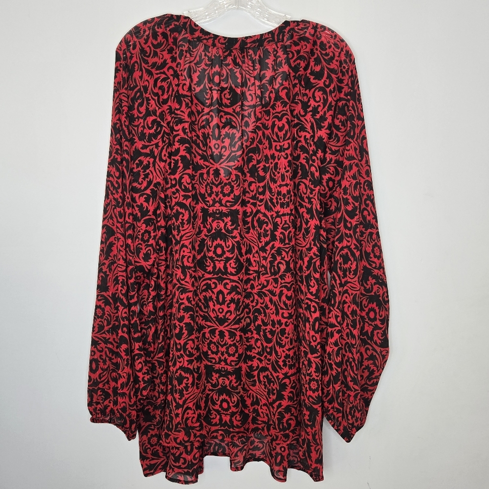 NWT Torrid Crinkle Chiffon Sheer Long Sleeve Blouse Red Black Fleur Size 4X - Picture 10 of 10